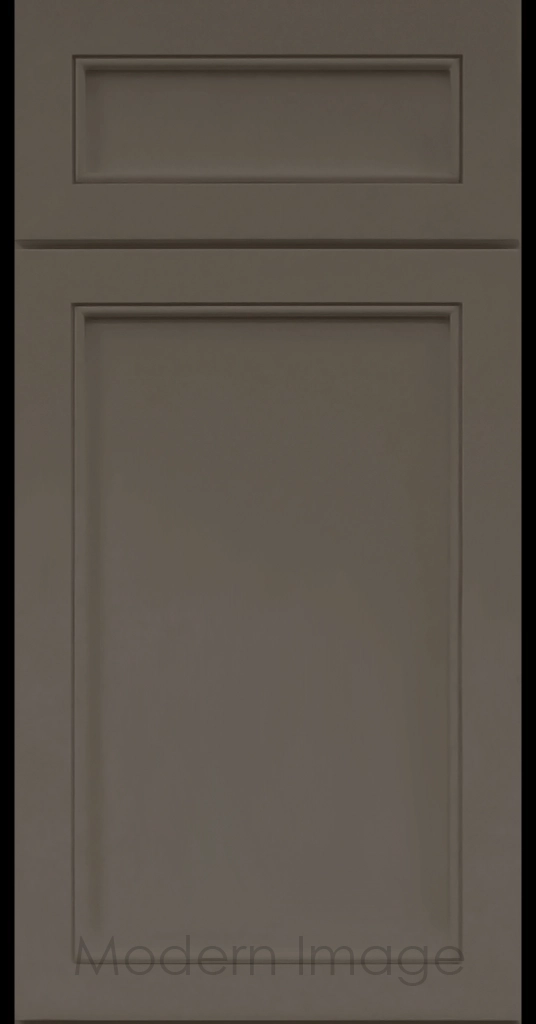 Alpine Slim Cabinet Door a narrow Stile & Rail Surrounding a flat center panel in a Magnetic Gray Custom Paint